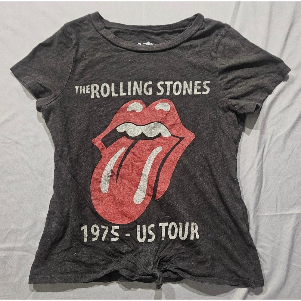 Bravado Rolling Stones Graphic Tee Women Small Grey 1975 US Tour Tie